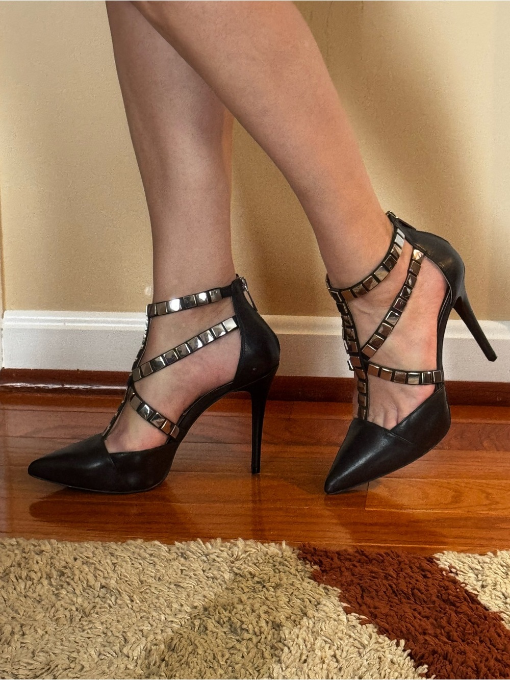 Michael Kors Black Studded Strappy Pointed-Toe Stilettos